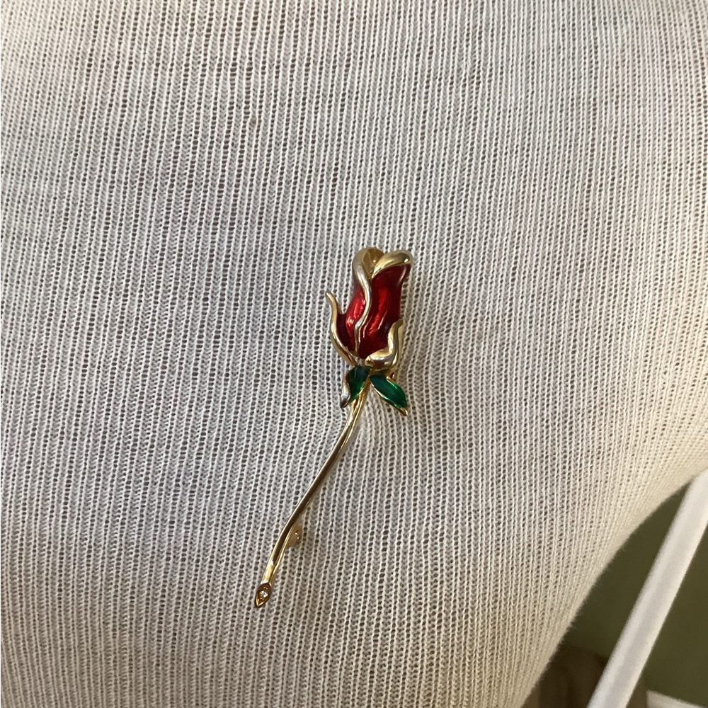 Elegant Red and Gold Rose Brooch